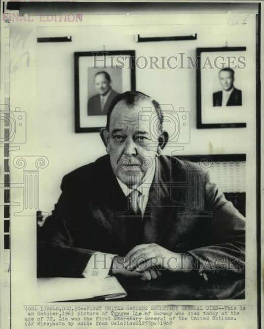 1963 Press Photo First Secretary General of United Nations Trygve Lie of Norway
