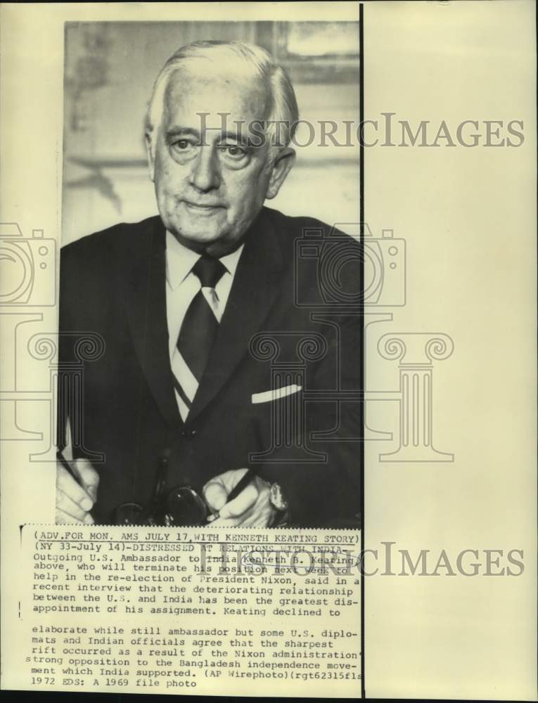 1969 Press Photo Outgoing U.S. Ambassador to India Kenneth B. Keating- Historic Images