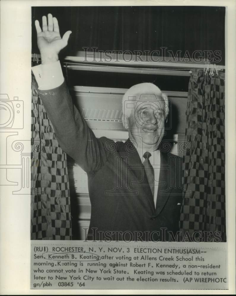 1964 Press Photo Senator Kenneth Keating voting at Allens Creek School polls