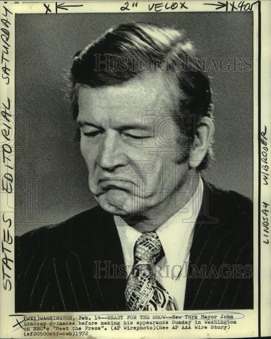 1972 Press Photo New York Mayor Lindsay grimaces before "Meet the Press" show