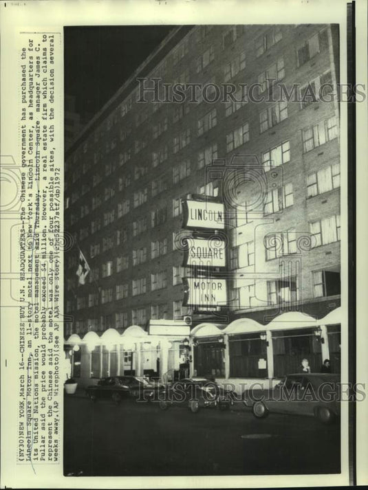 1972 Press Photo Chinese government purchased Lincoln Square Motor Inn