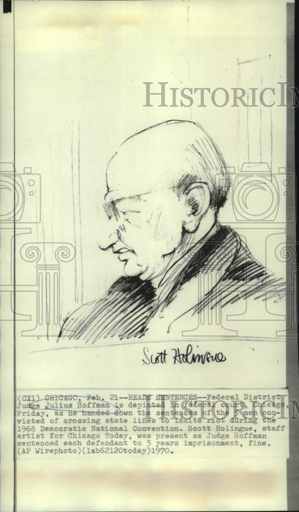 1970 Press Photo Chicago Today&#39;s artist Scott Holingue drawing of Judge Hoffman
