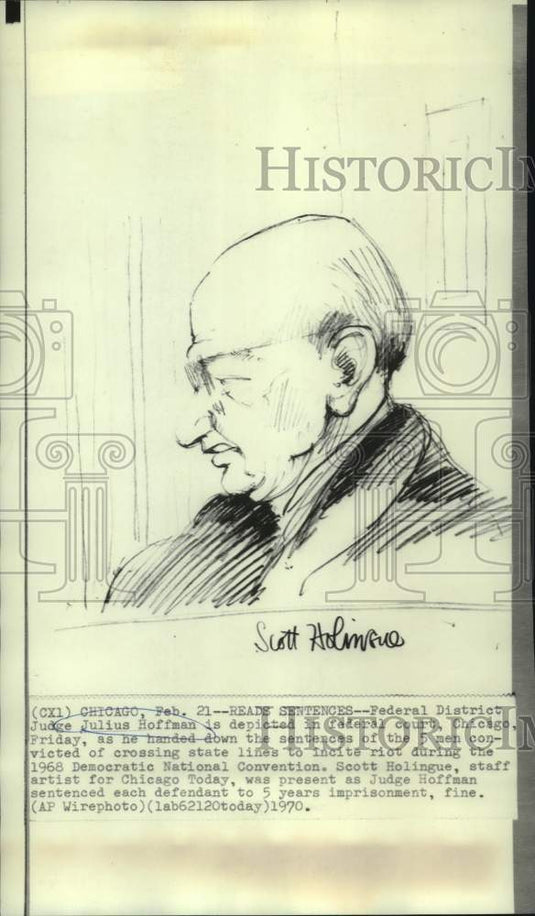 1970 Press Photo Chicago Today's artist Scott Holingue drawing of Judge Hoffman