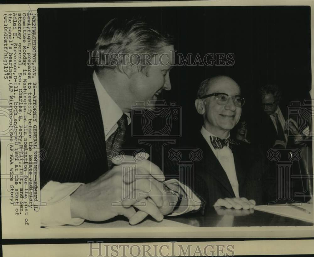1975 Press Photo Edward Levi at Senate Judiciary with Illinois Senators