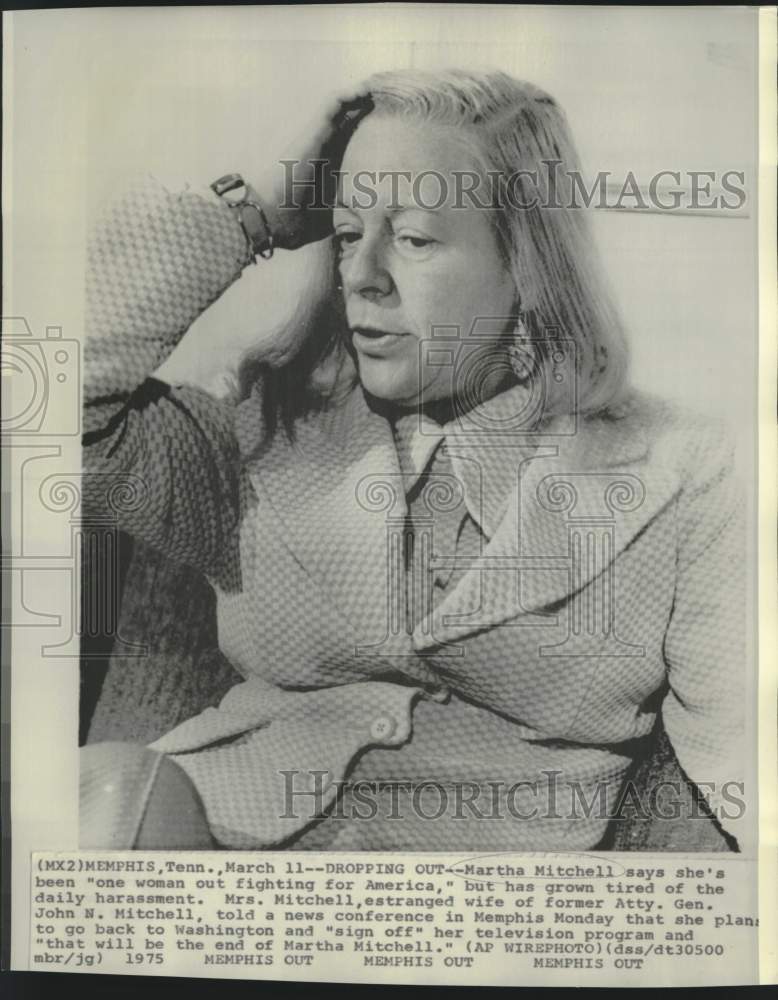 1975 Press Photo Martha Mitchell at news conference in Memphis, Tennessee