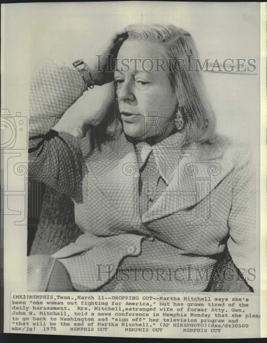 1975 Press Photo Martha Mitchell at news conference in Memphis, Tennessee