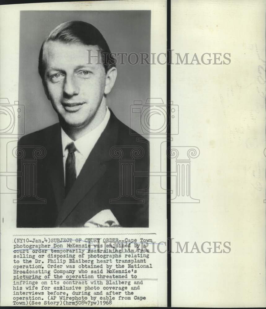 1968 Press Photo Cape Town photographer Don McKenzie subject of court order