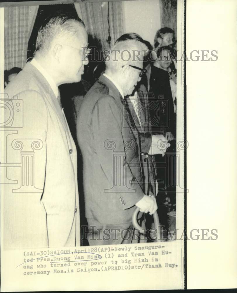1975 Press Photo President Duong Van Minh and Tran Van Huong at ceremony