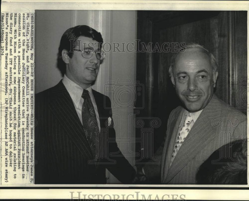 Load image into Gallery viewer, 1974 Press Photo White House attorneys St.Clair and McCahill at Senate Judiciary

