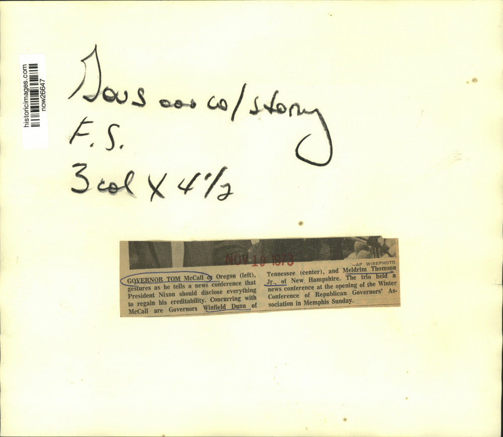 1973 Press Photo Governors McCall, Dunn and Meldrim Thompson at news conference