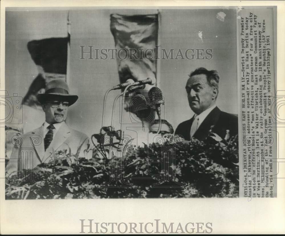 1961 Press Photo Soviet's Anastas Mikoyan addresses East Berlin rally