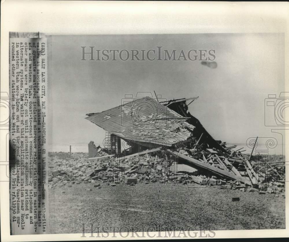 1961 Press Photo Damaged microwave relay station in eastern Nevada - now27348