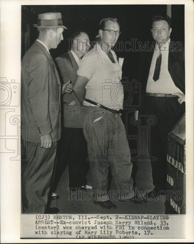1960 Press Photo Kidnap-slaying arrest of Joseph Harry Miland by FBI - now27522