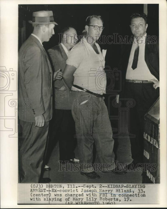 1960 Press Photo Kidnap-slaying arrest of Joseph Harry Miland by FBI - now27522
