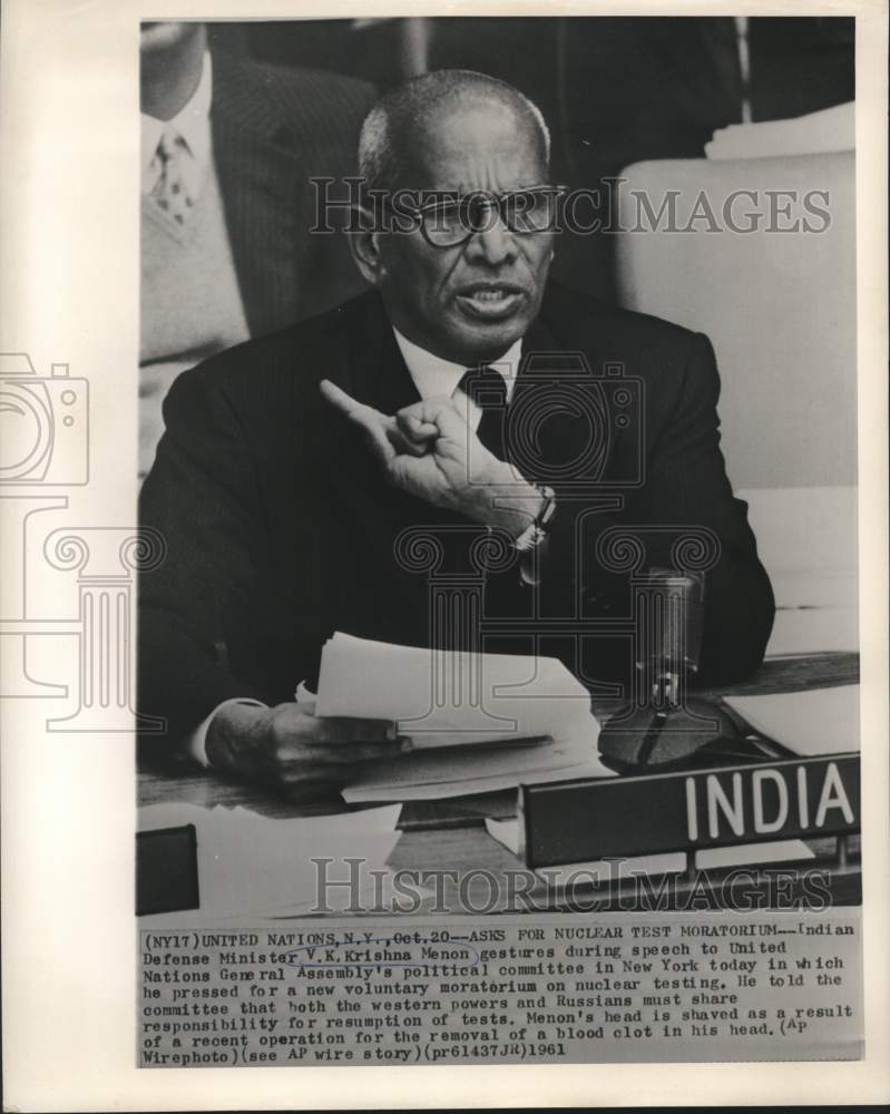 Load image into Gallery viewer, 1961 Press Photo India's V.K. Krishna Menon speaks at UN General Assembly

