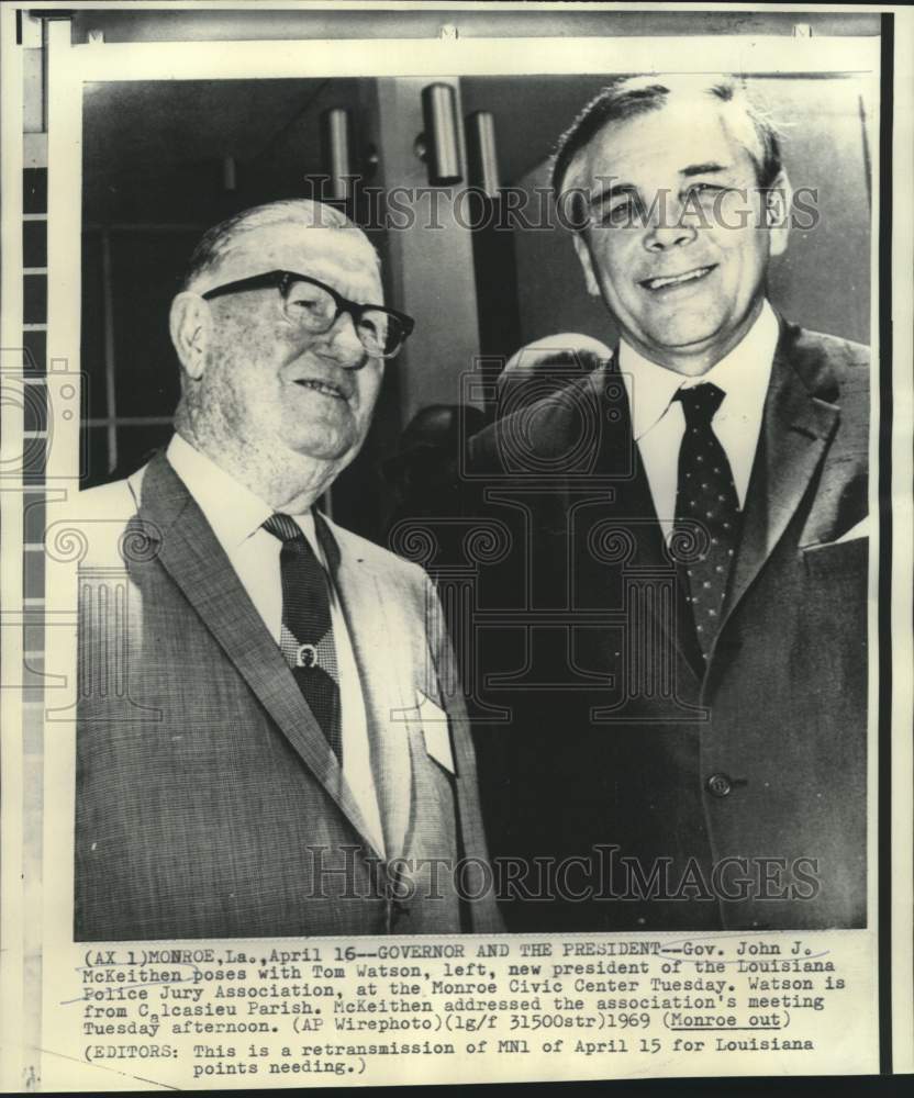 1969 Press Photo Governor John McKeithen and Tom Watson at Monroe Civic Center