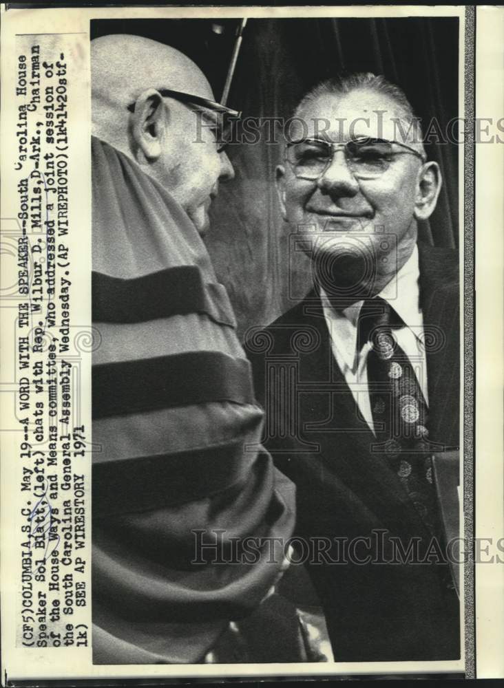 1971 Press Photo South Carolina House Speaker Blatt and Mills chat in SC