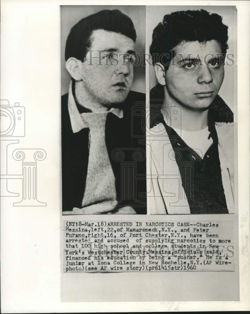 1960 Press Photo Charles Messina and Farano arrested in narcotics caseFurano