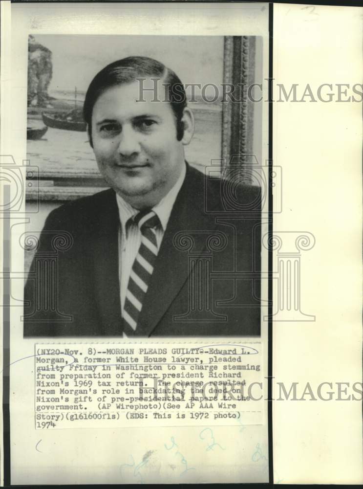 1972 Press Photo Former White House lawyer Edward L. Morgan pleads guilty