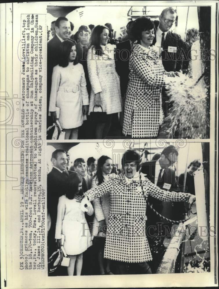 1969 Press Photo Astronaut James Lovell and family at containership launching.