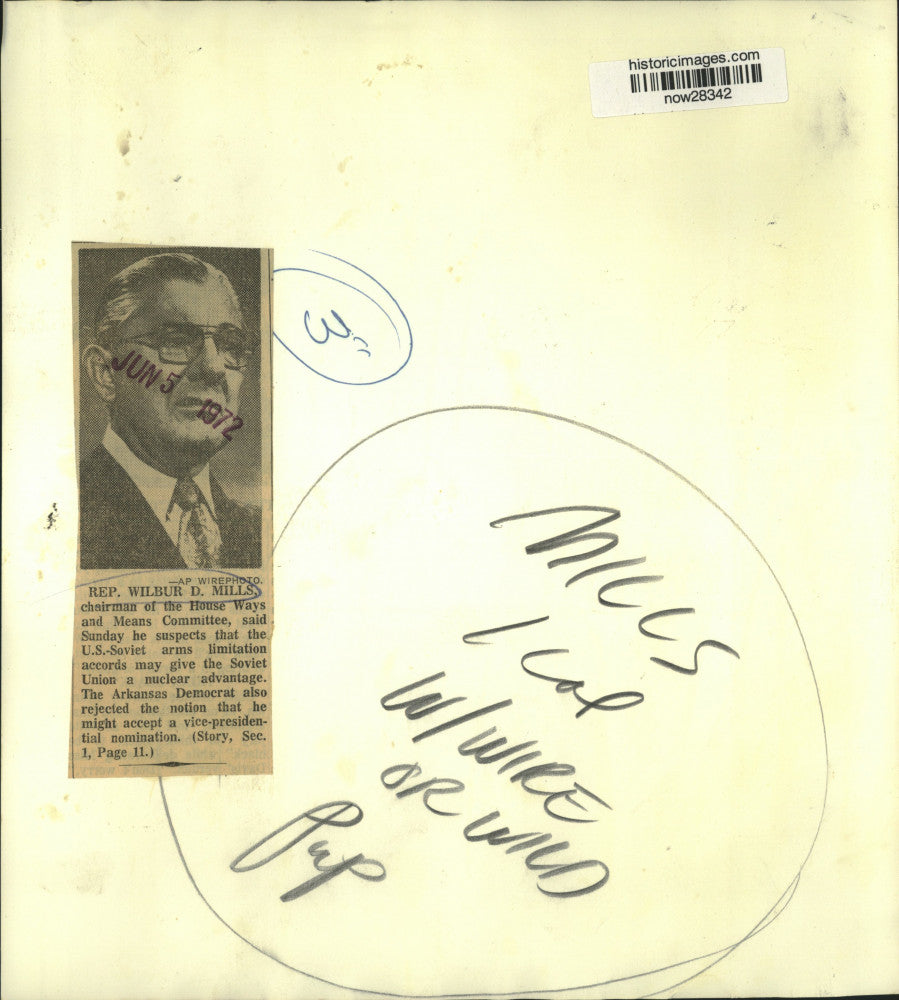 1972 Press Photo House Ways and Means Chairman Representative Wilbur Mills