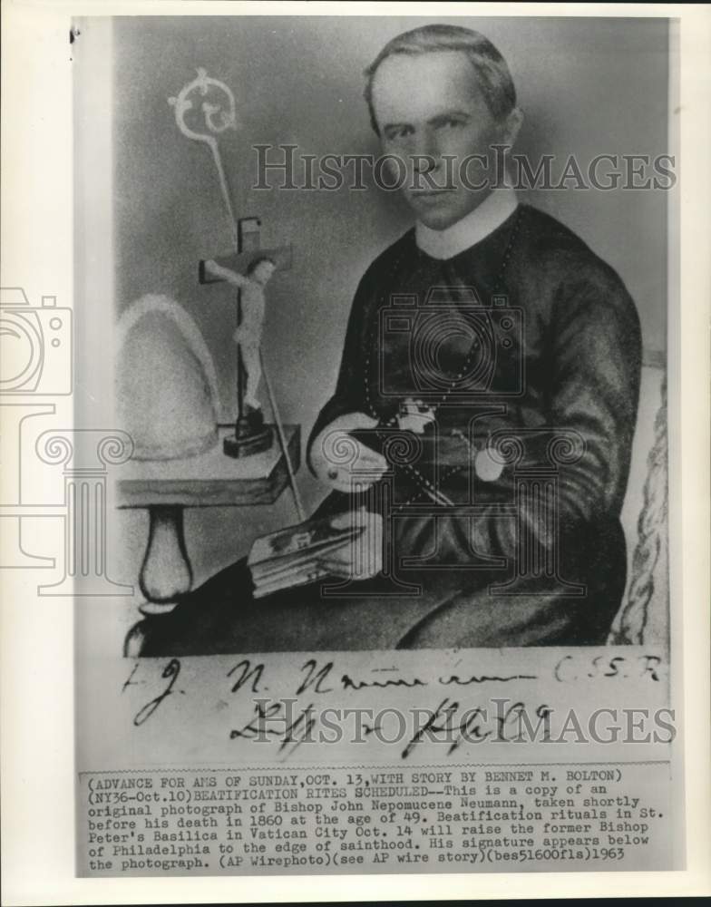 1963 Press Photo Bishop John Nepomucene Neumann of Philadelphia in 1860