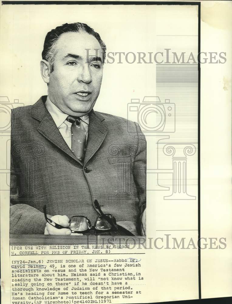 1971 Press Photo Jewish scholar on Jesus Rabbi Neiman to teach in Rome, Italy