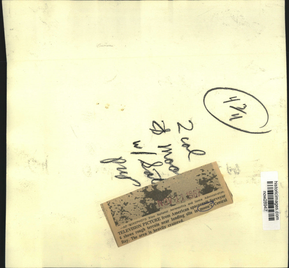 1967 Press Photo Surveyor 6's picture of heavily crated moon's Central Bay