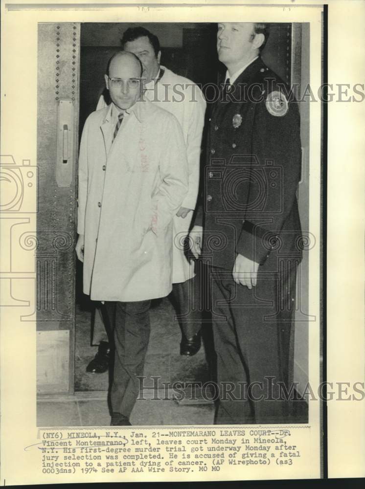 1974 Press Photo Dr. Vincent Montemarano leaves court in Mineola, New York