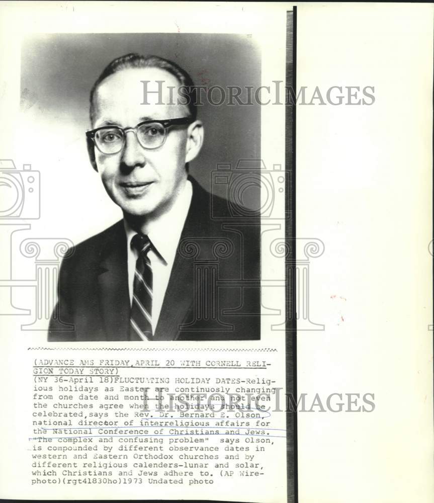 1973 Press Photo Interreligious Affairs Director Dr. Olson on holiday dates