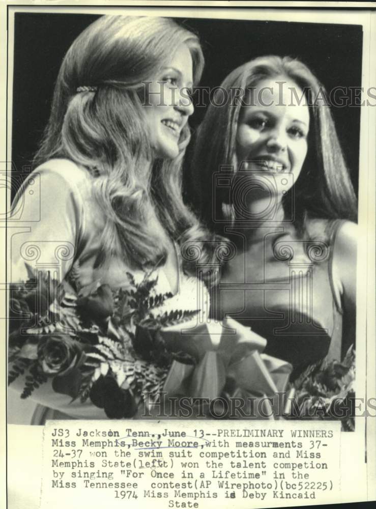 1974 Press Photo Miss Tennessee swimsuit and talent winners, Moore and Kincaid