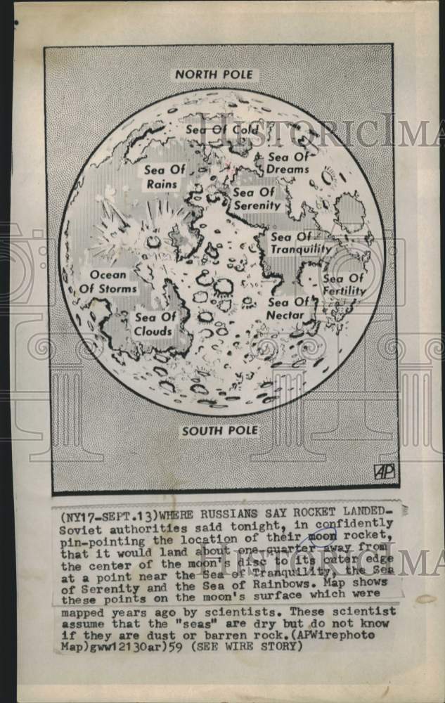 1959 Press Photo Soviet authorities pin-point landing site of Soviet moon rocket