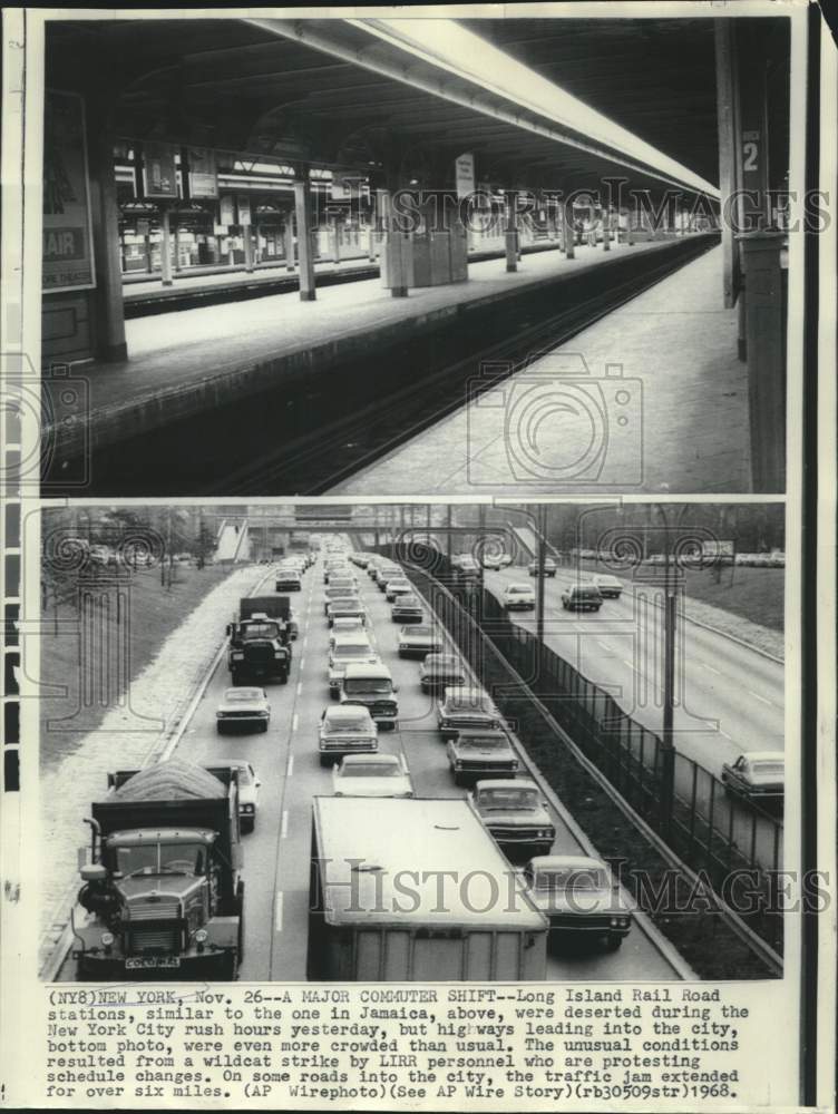 Load image into Gallery viewer, 1968 Press Photo Empty train stations and jammed NY roads resulted from strike
