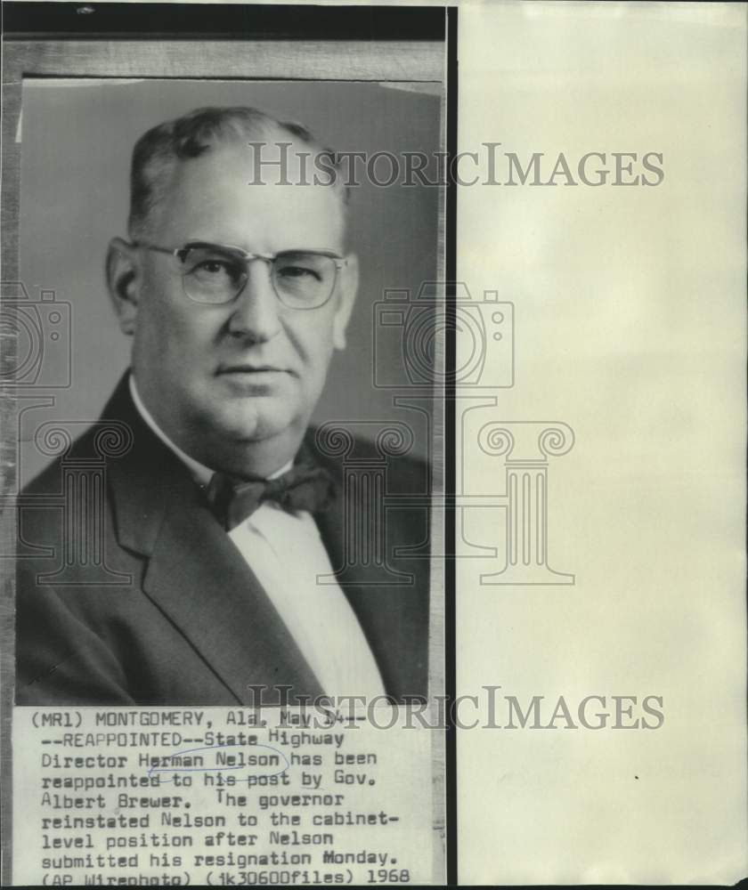 1968 Press Photo Alabama State Highway Director Herman Nelson in Montgomery