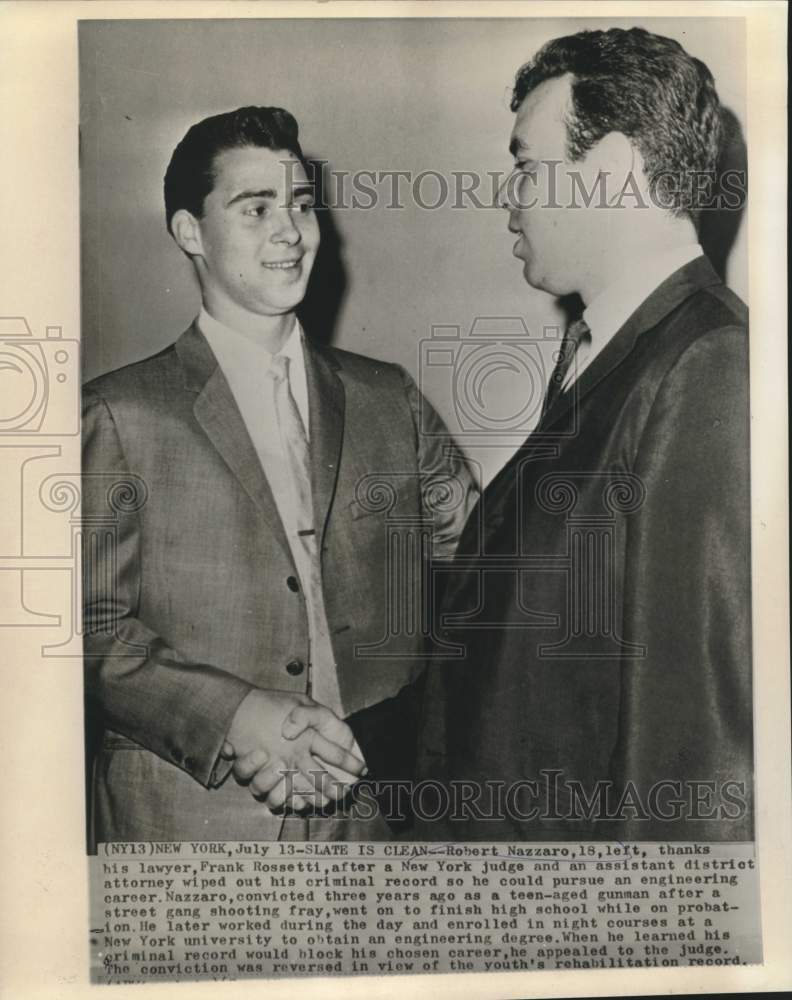 Load image into Gallery viewer, 1962 Press Photo Robert Nazzaro with his attorney outside New York court
