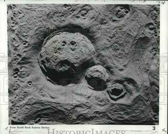 1970 Press Photo Dr. Mills' triple crater resembles moon's crater Thebit