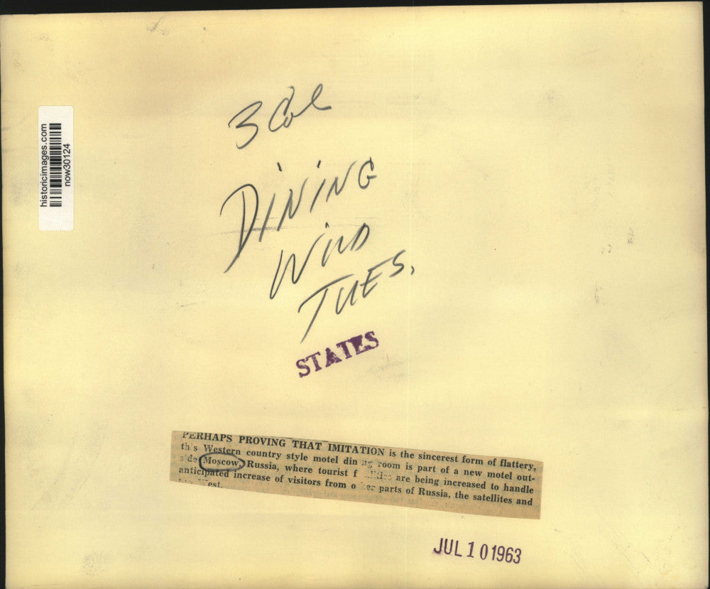 1963 Press Photo Moscow, Russia's Western country style motel dining room