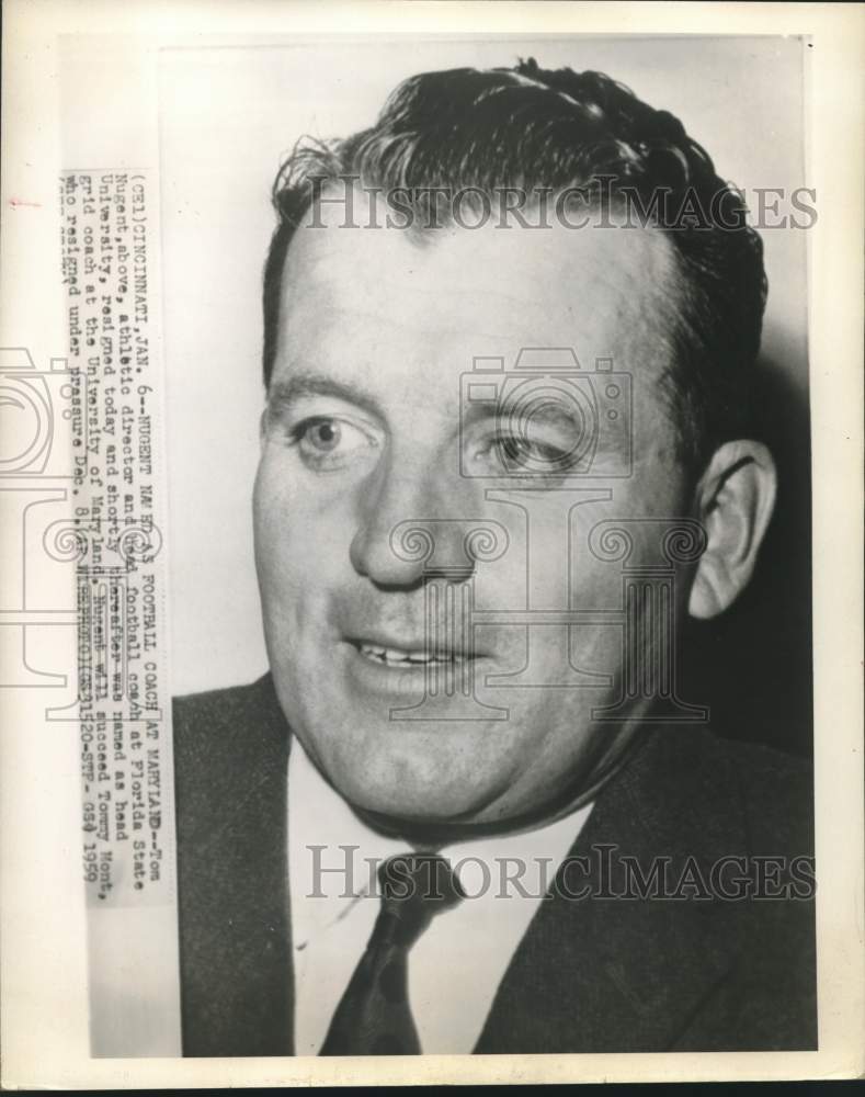 1959 Press Photo University of Maryland&#39;s head football coach Tom Nugent- Historic Images