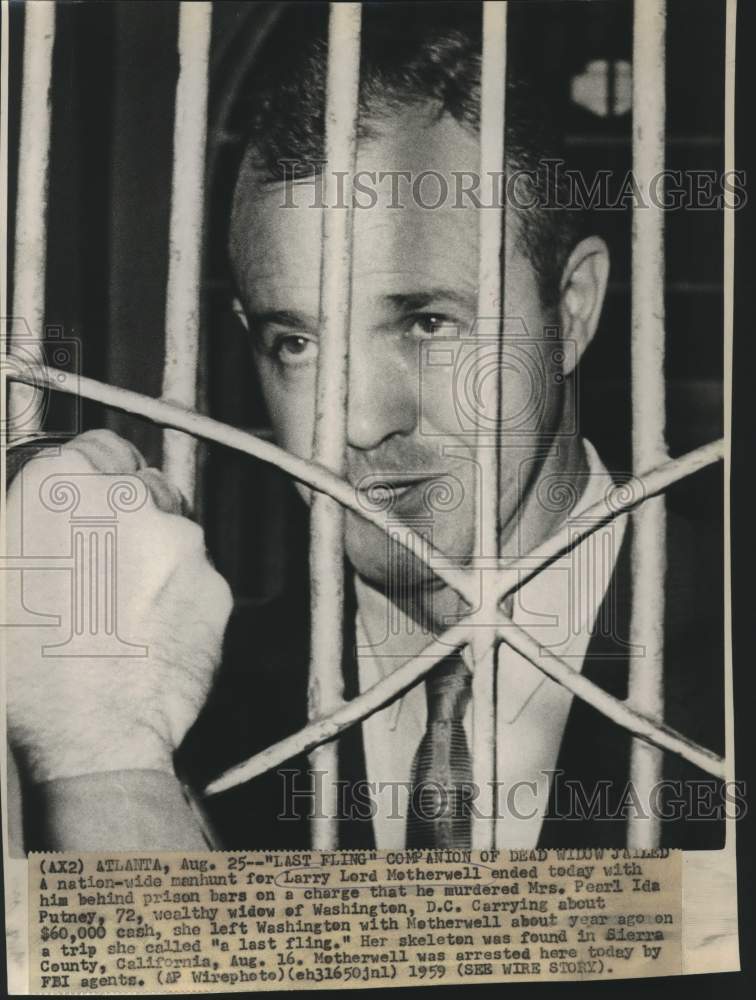 1959 Press Photo Larry Lord Motherwell arrested in California for murder
