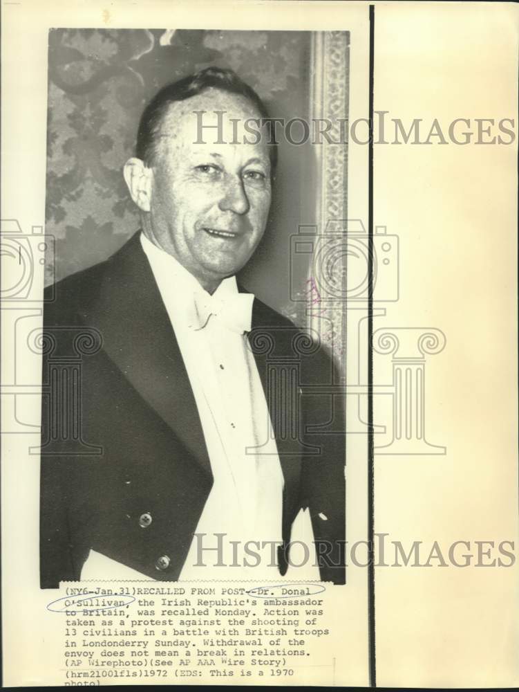 1970 Press Photo Irish Republic&#39;s Ambassador O&#39;Sullivan recalled from post
