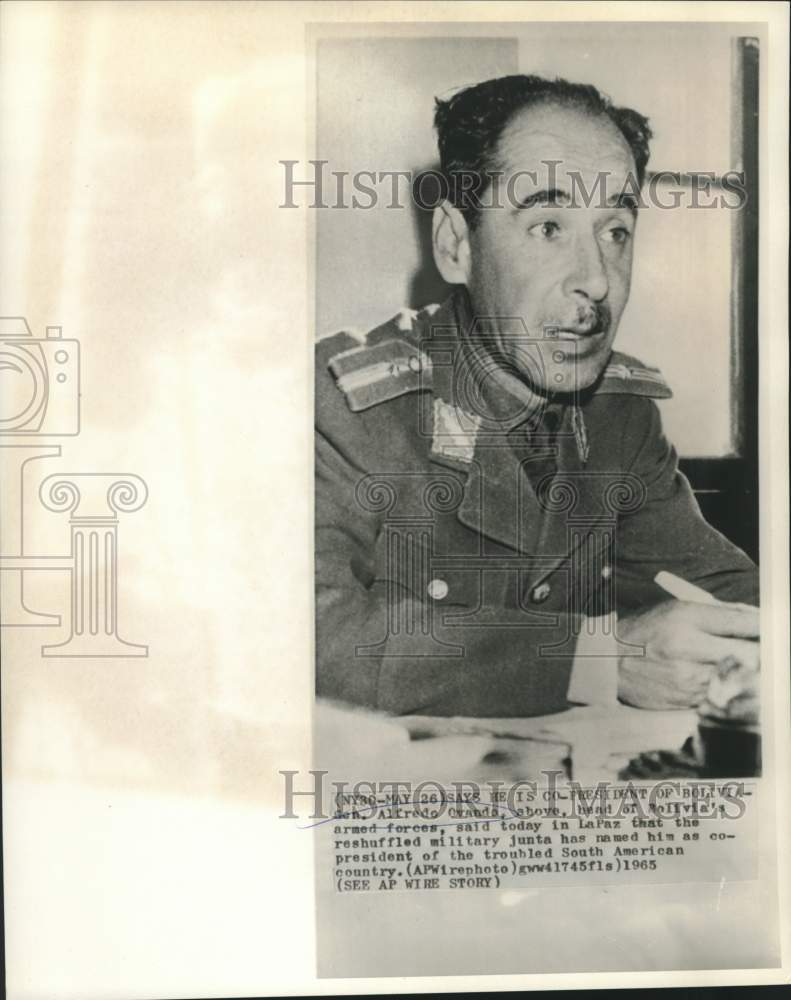 1965 Press Photo Bolivia&#39;s junta leader Cavanda says he is named co-president.