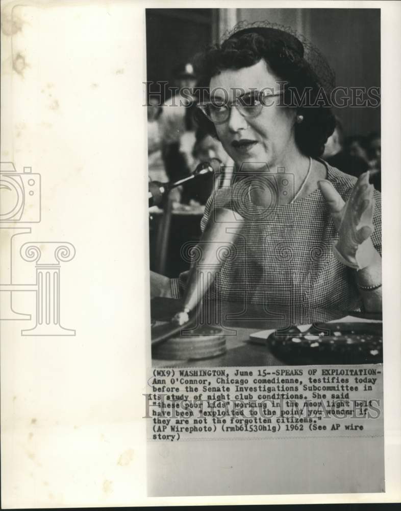 1962 Press Photo Chicago comedienne Ann O&#39;Connor at Senate Investigations