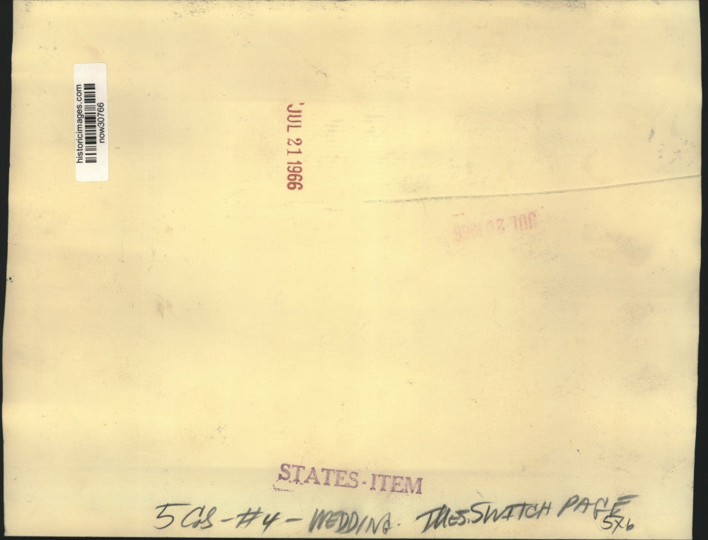 1966 Press Photo Cutting out Luci's wedding gown are Robert Leonard employees