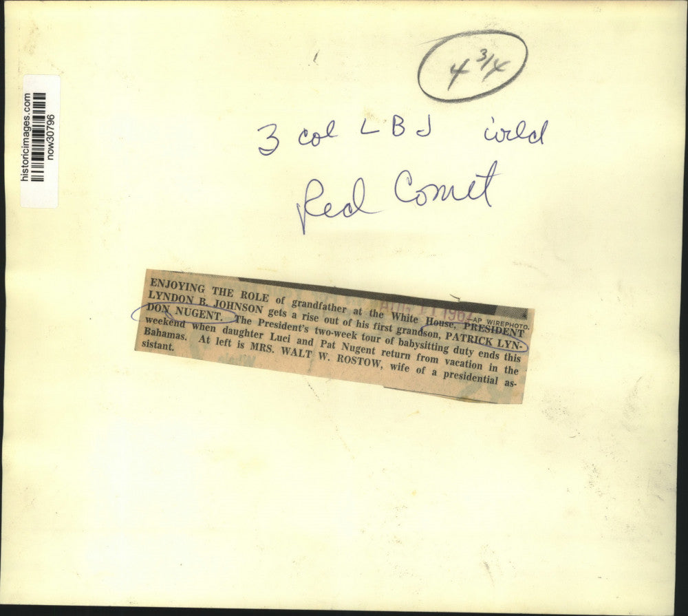 1967 Press Photo President Johnson holds first grandchild at the White House