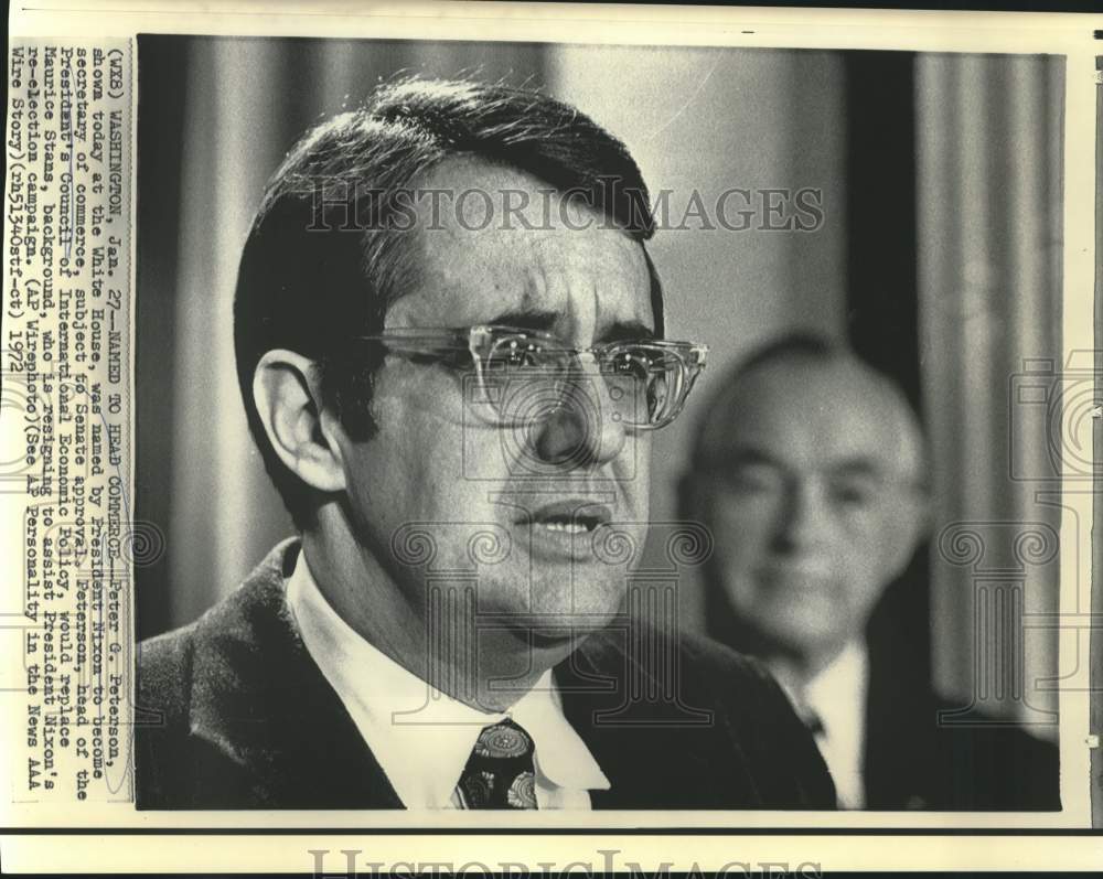 1972 Press Photo Peter Peterson at White House after named as Commerce Secretary