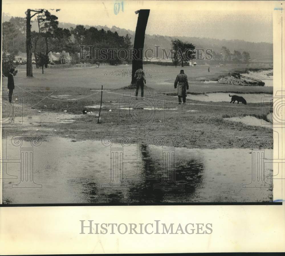 1974 Press Photo Pebble Beach&#39;s golf course is soggy mass after all-night rains- Historic Images