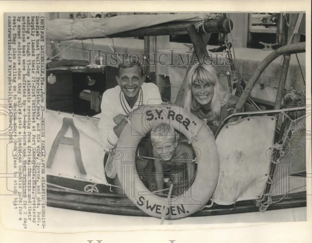 1965 Press Photo Swedish Per-Erich Pech and family after Atlantic crossing