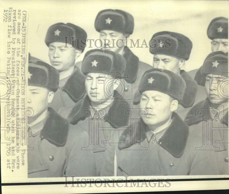 Load image into Gallery viewer, 1972 Press Photo Chinese soldiers who were reviewed by President Nixon in Peking
