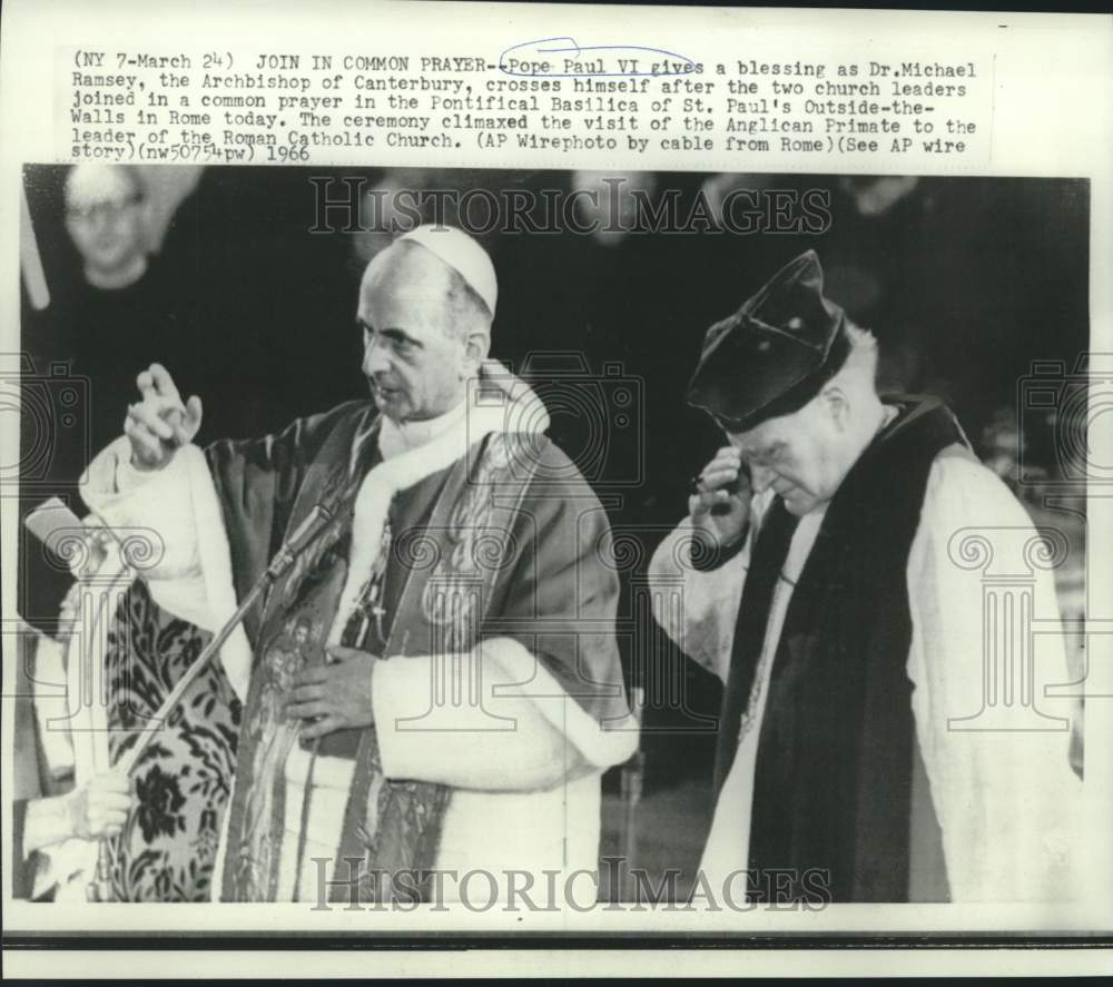 1966 Press Photo Pope Paul VI and Archbishop Ramsey at Pontifical Basilica