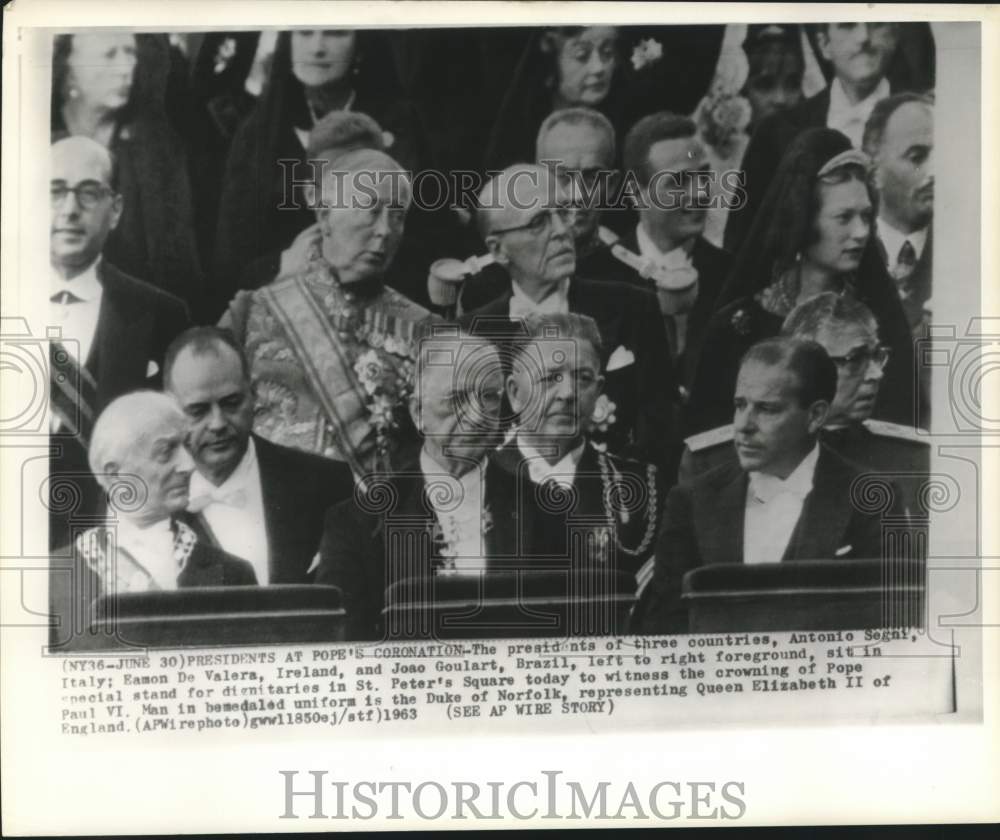 1963 Press Photo Three presidents witness crowning of Pope Paul VI in Vatican